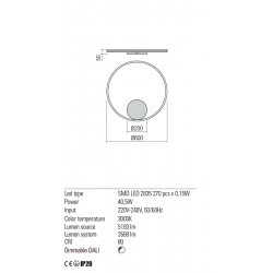 Sieninis - lubinis LED dimeriuoajmas šviestuvas Orbit D60 CCT DIRECT BALTAS DALI pigiau