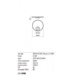 Sieninis - lubinis LED dimeriuojamas šviestuvas Orbit D40 CCT BALTAS indirect TRIAC pigiau