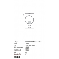 Sieninis - lubinis LED dimeriuojamas šviestuvas Orbit D40 CCT BALTAS indirect TRIAC pigiau