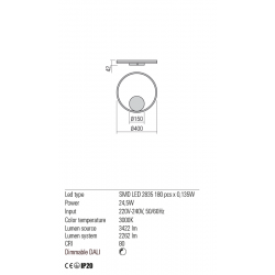 Sieninis - lubinis LED šviestuvas Orbit BRONZOS SPALVOS D40 3000K indirect DALI internetu
