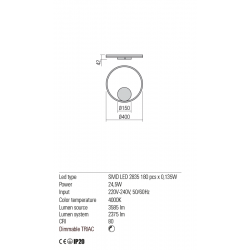 Sieninis - lubinis led DIMERIUOJAMAS šviestuvas Orbit D40 JUODAS CCT indirect DALI