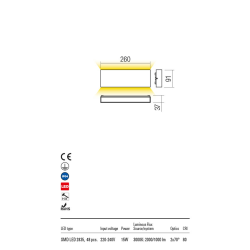 SIENINIS LED ŠVIESTUVAS KAMAL15W 3000K RUDAS