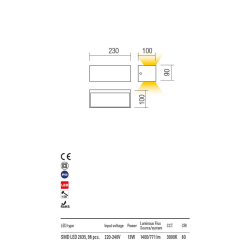 SIENINIS LED ŠVIESTUVAS LAMPRIS 9,5W 3000K BALTAS kaina