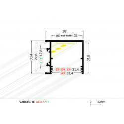 LED PROFILIS VARIO30-03 ACDE-9/TY PAVIRŠINIS, 2M, JUODAS skubiai