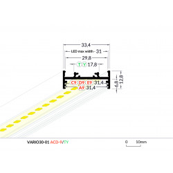 LED PROFILIS VARIO30-01 ACDE-9/TY PAVIRŠINIS, 2M, JUODAS kaina