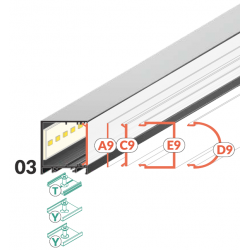 LED PROFILIS VARIO30-03 ACDE-9/TY PAVIRŠINIS, 2M, ANODUOTAS ALIUMINIS pigiau