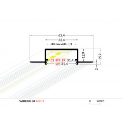 LED PROFILIS VARIO30-04 ACDE-9 PRIGLAISTOMAS, 3M, ALIUMINIS internetu