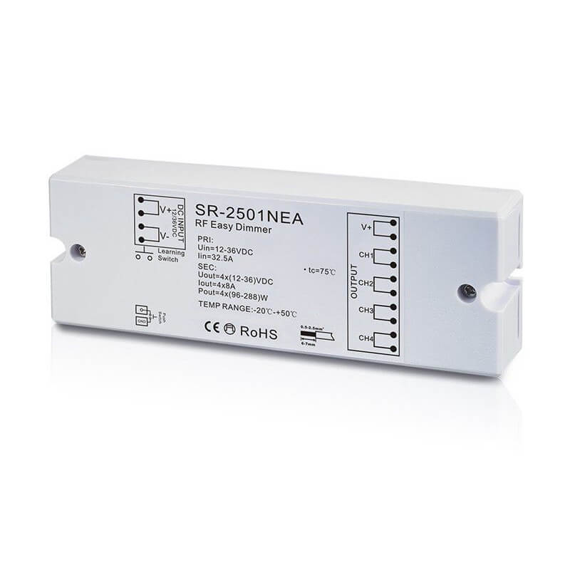 LED juostų valdymo sistemos imtuvas 12-36V 4x8A vienos spalvos Sunricher SR-2501NEA