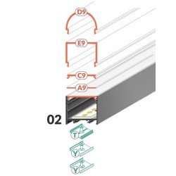 LED PROFILIS VARIO30-02 ACDE-9/TY PAVIRŠINIS, 3M, ANODUOTAS ALIUMINIS skubiai