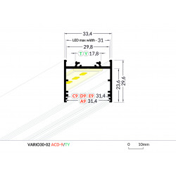LED PROFILIS VARIO30-02 ACDE-9/TY PAVIRŠINIS, 3M, ANODUOTAS ALIUMINIS pigiau