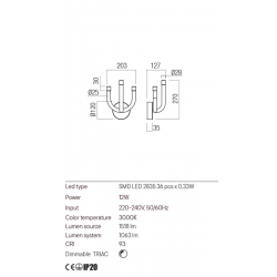 Sieninis LED šviestuvas LUXOR 12W H27 aukso spalvos TRIAC
