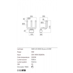 Sieninis LED šviestuvas LUXOR 12W H31 raudonas TRIAC