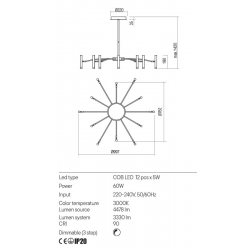 Pakabinamas LED šviestuvas RAYEN 60W juodas dimeriuojamas kaina