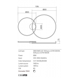 Lubinis | sieninis LED šviestuvas Orbit 88W CCT bronzos spalvos dimeriuojamas
