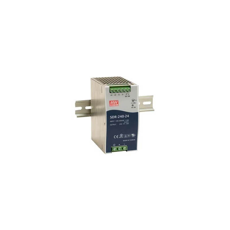 IMPULSINIS MAITINIMO ŠALTINIS TVIRTINAMAS ANT DIN BĖGIO 240W 24V MEAN WELL SDR-240-24