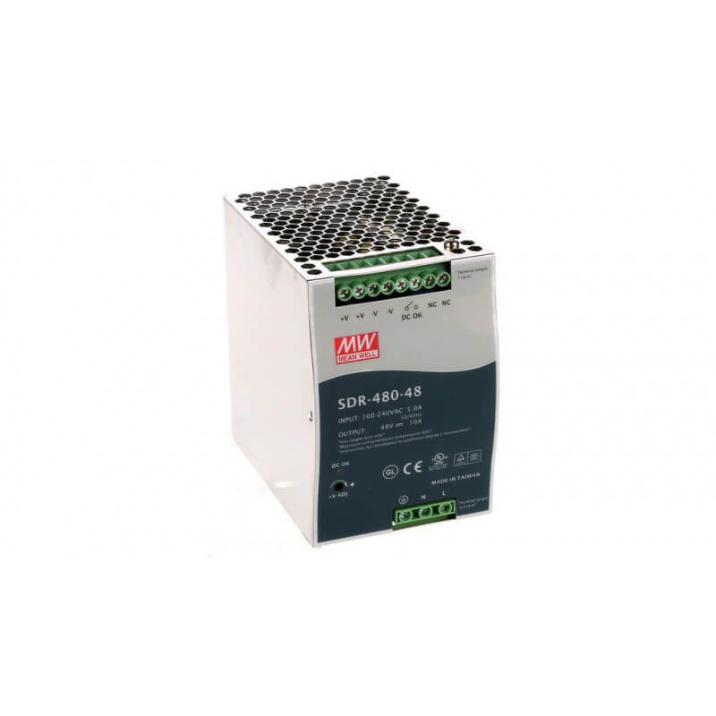 IMPULSINIS MAITINIMO ŠALTINIS TVIRTINAMAS ANT DIN BĖGIO 480W 48V MEAN WELL SDR-480-24