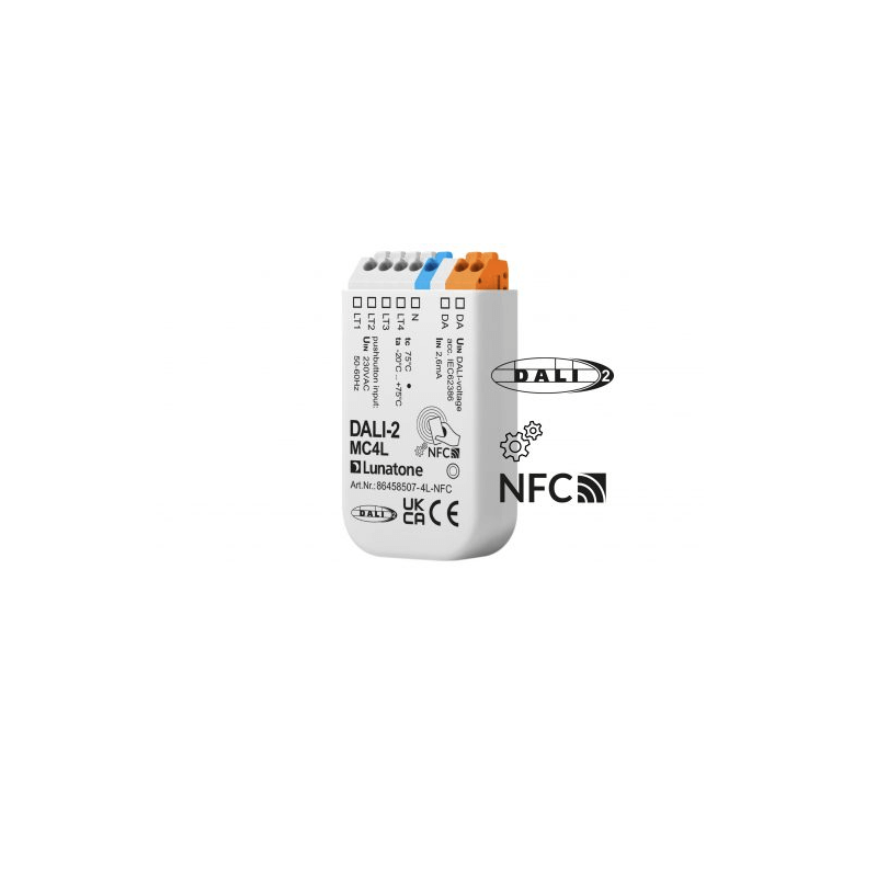 DALI-2 sistemos valdiklis su 4 mygtukų įėjimais (MAINS VOLTAGE) 86458507-4L-2-APP Lunatone