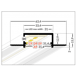 LED PROFILIS VARIO30-04 ACDE-9 PRIGLAISTOMAS, 1M, ANODUOTAS ALIUMINIS