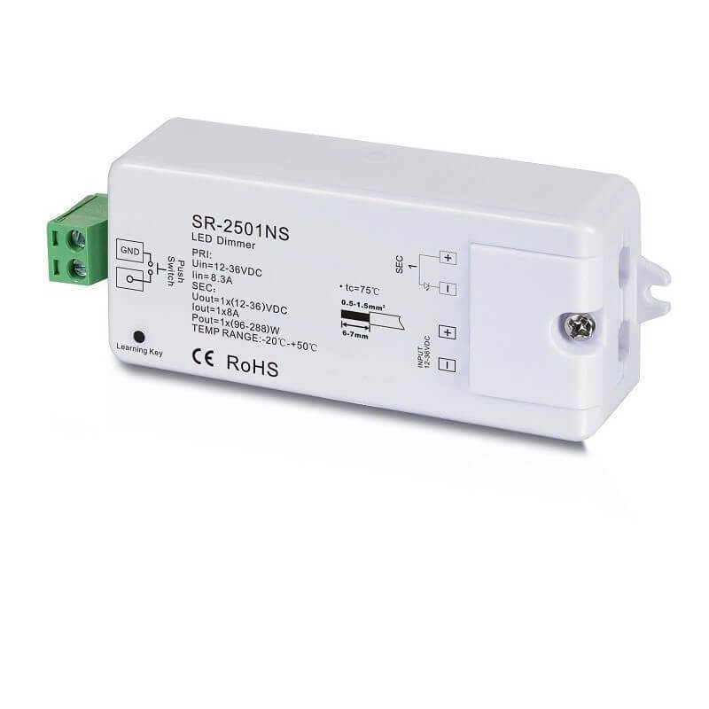 LED juostų valdymo sistemos imtuvas 12-36V 1x8A vienos spalvos