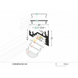 LED PROFILIS CORNER10 BC/UX KAMPINIS, 1M, BALTAS kaina