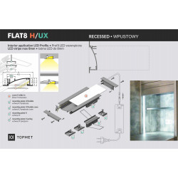 LED ĮLEIDŽAMAS PROFILIS FLAT8 H/UX, 1M, ANODUOTAS ALIUMINIS pigiau