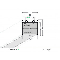 LED PROFILIS VARIO30-08 MAITINIMO ŠALTINIUI, 3M, JUODAS kaina