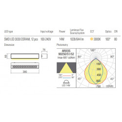 Sieninis LED šviestuvas AROOS 14W BALTAS pigiau